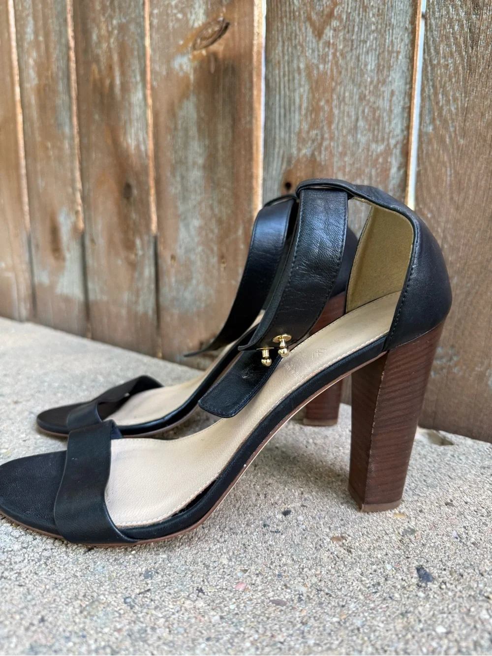 J CREW Women's Black Leather Block Heel Sandals Pumps Ankle Strap Size 8.5